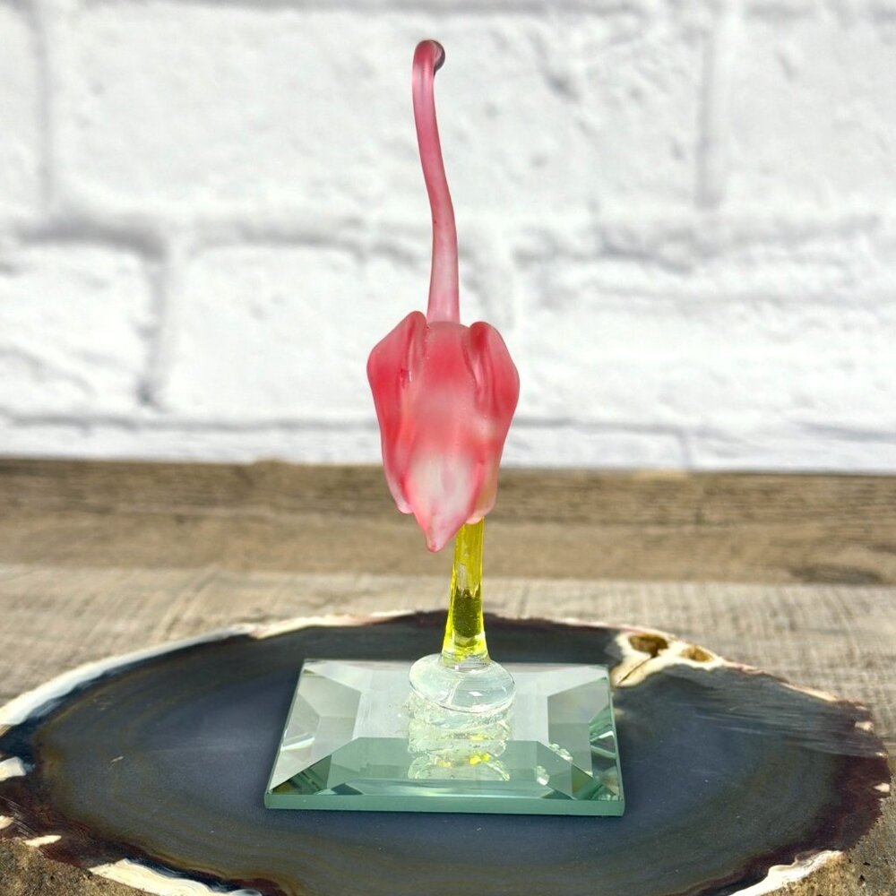 Vintage Pink Flamingo Hand Blown Frosted Art Glass Mirror Base Repair or Parts - Picture 7 of 12